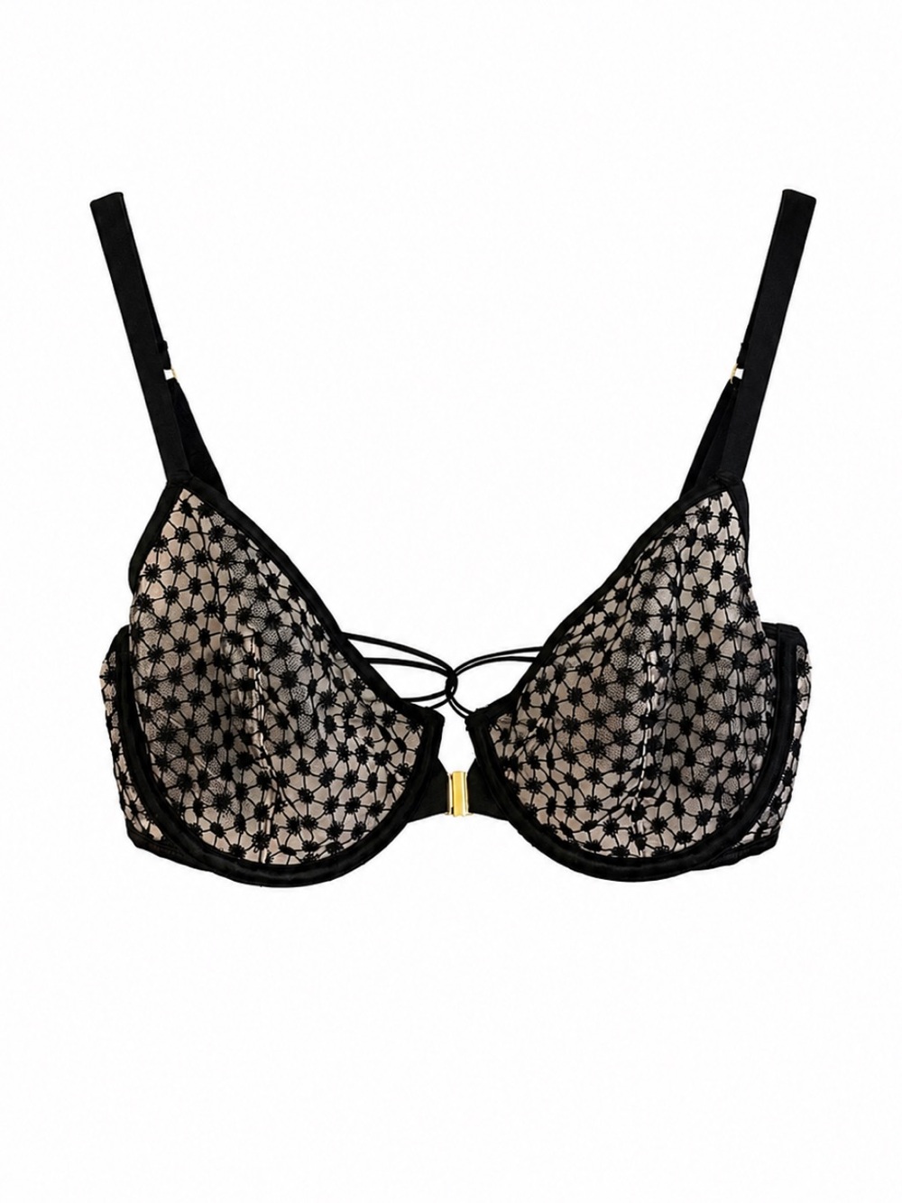 Victoria's Secret Unlined Demi Nude & Black Underwire Bra Strapy Back– 32DDD EUC